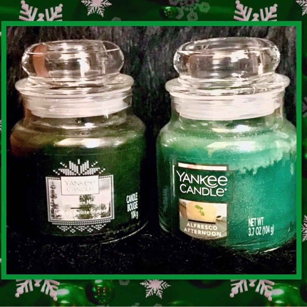 2 Small Jar Candle Yankee Christmas holiday evergreen mist alfresco afternoon